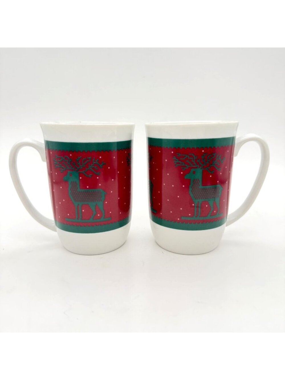 Department 56 Sampler Reindeer Christmas Mugs Set of 2 Red Green Holiday Deer